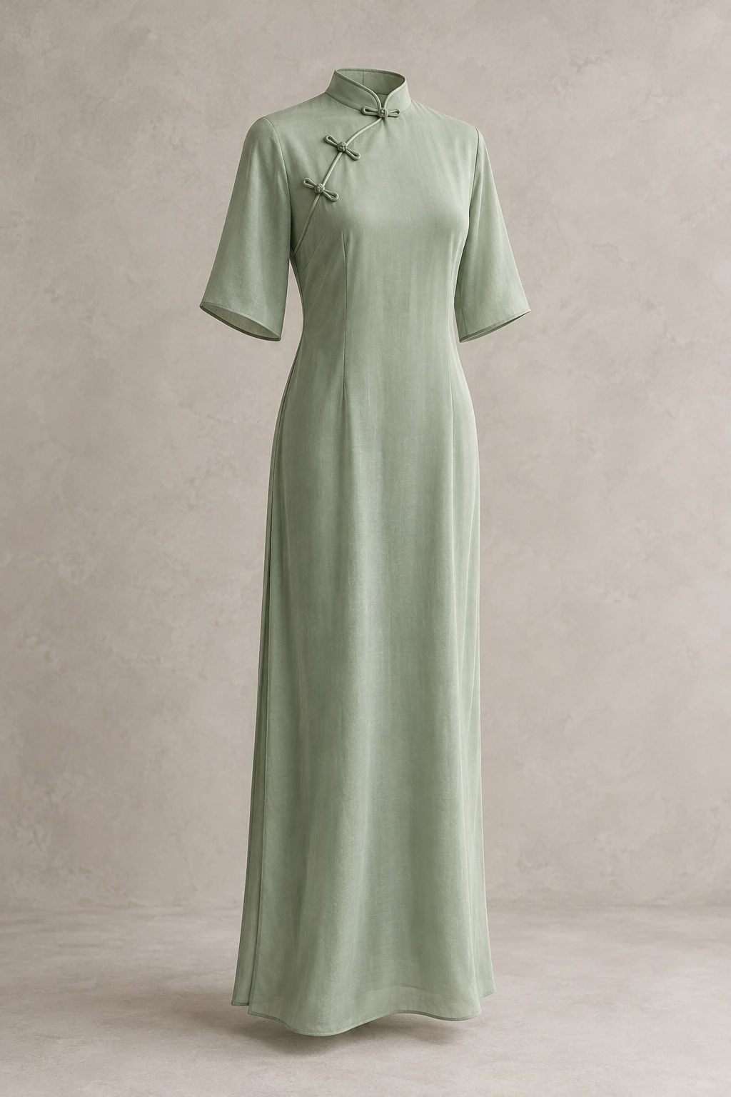 Celadon Celadon Drape Maxi Qipao, elbow sleeves, straight silhouette